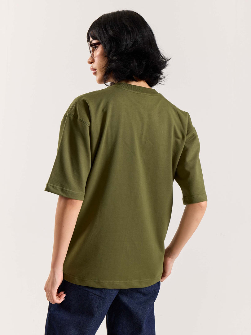 Olive Green Loose Fit Cropped T-Shirt
