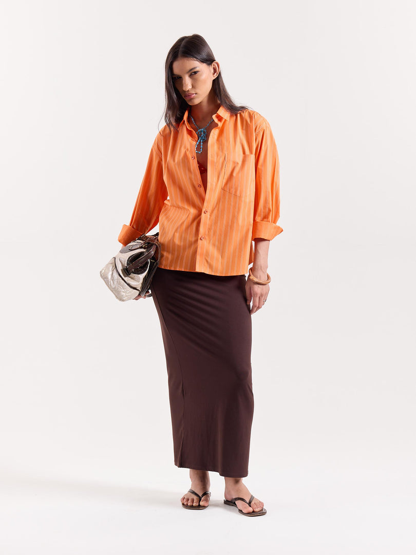 Orange Striped Poplin Cropped Shirt