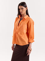 Load image into Gallery viewer, Orange Striped Poplin Cropped Shirt