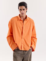 Load image into Gallery viewer, Orange Striped Poplin Cropped Shirt