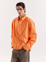 Load image into Gallery viewer, Orange Striped Poplin Cropped Shirt