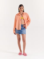 Load image into Gallery viewer, Orange &amp; Pink Gingham Cropped Shirt