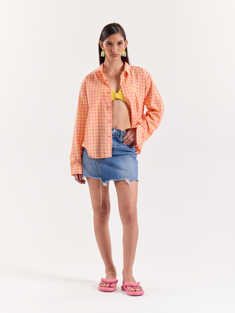 Orange & Pink Gingham Cropped Shirt