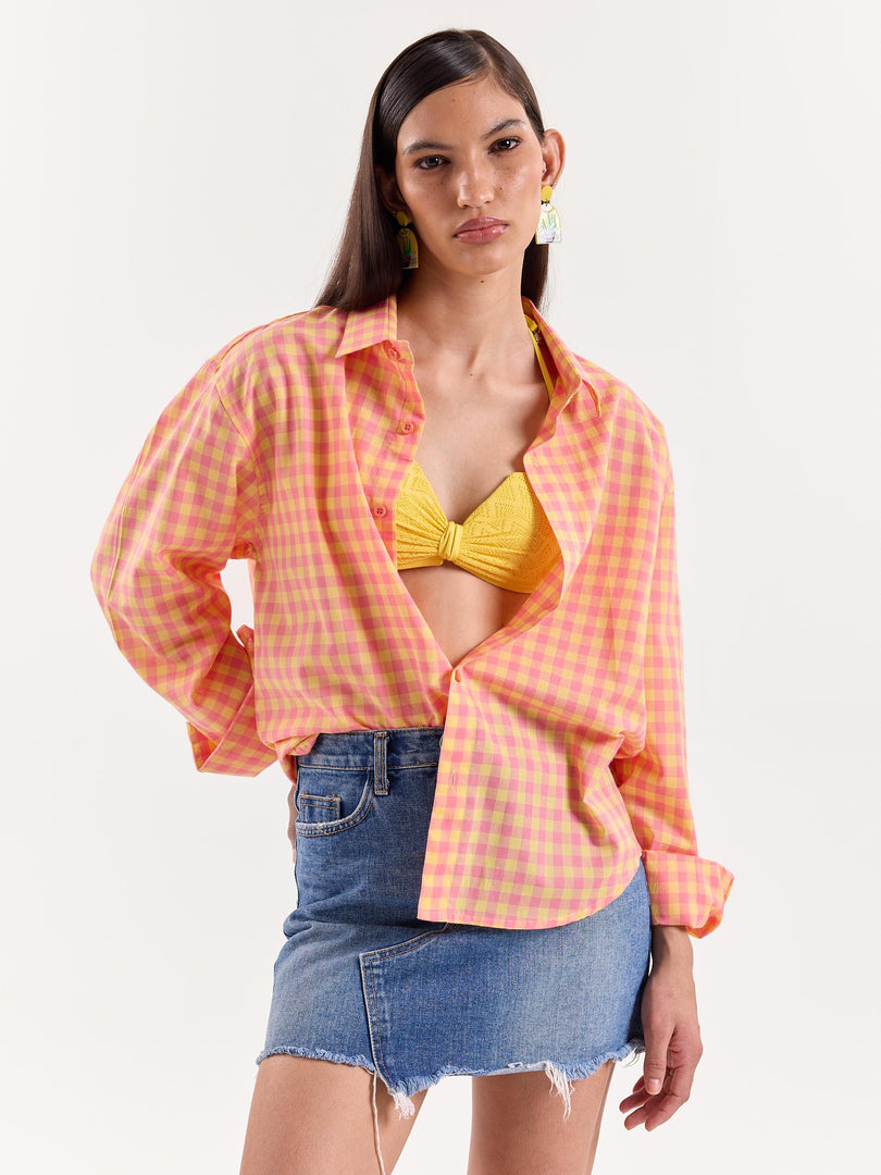 Orange & Pink Gingham Cropped Shirt