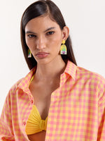 Load image into Gallery viewer, Orange &amp; Pink Gingham Cropped Shirt