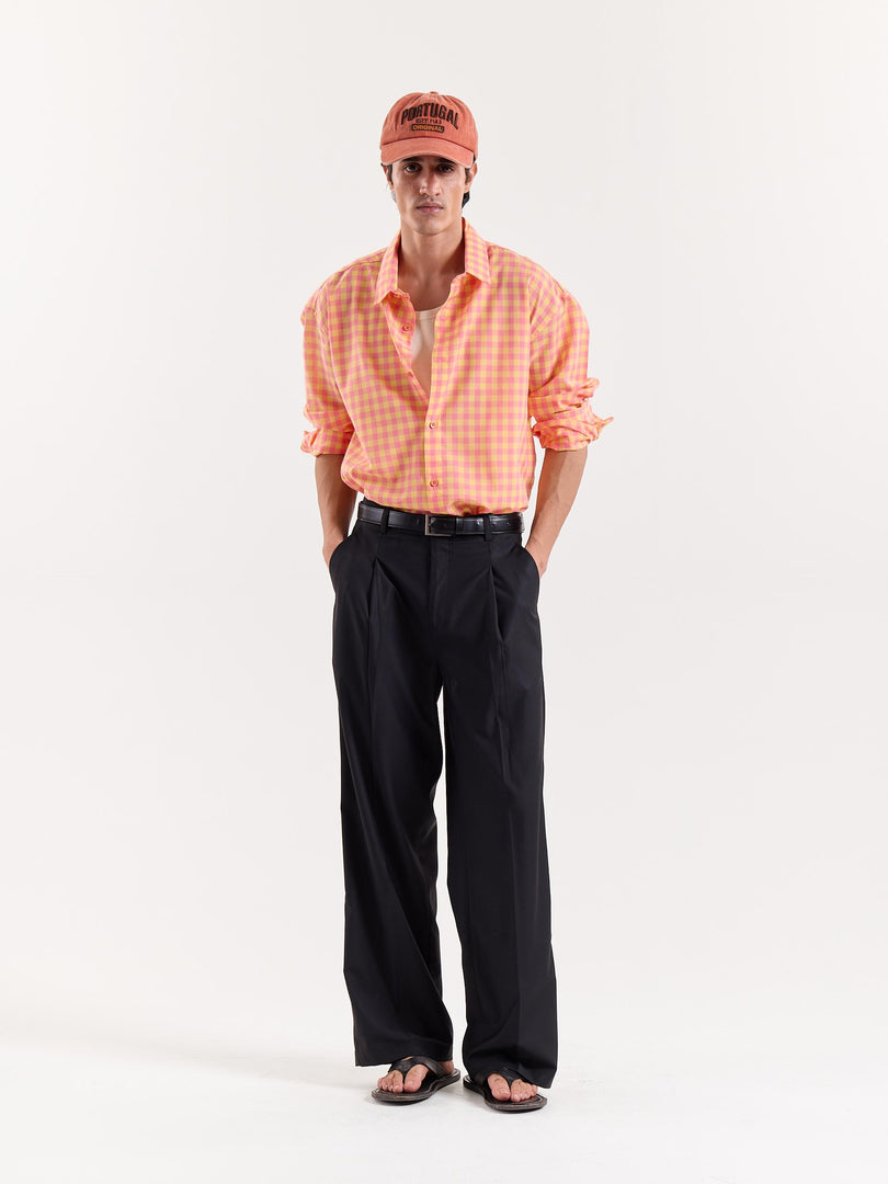 Orange & Pink Gingham Cropped Shirt