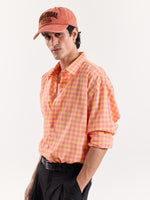 Load image into Gallery viewer, Orange &amp; Pink Gingham Cropped Shirt
