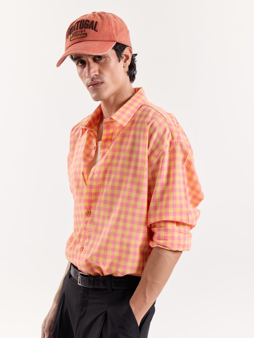 Orange & Pink Gingham Cropped Shirt