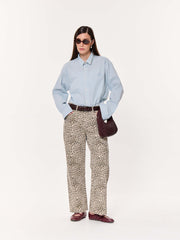 Pale Blue Poplin Checked Oversized Cropped Shirt