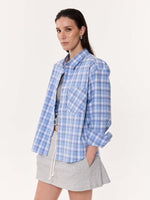 Load image into Gallery viewer, Pastel Blue Checkered Oversized Cropped Shirt
