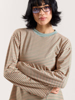 Load image into Gallery viewer, Peach &amp; Sage Striped Loose Fit Cropped T-Shirt