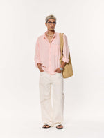 Load image into Gallery viewer, Peach &amp; White Checkered Oversized Cropped Shirt