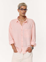Load image into Gallery viewer, Peach &amp; White Checkered Oversized Cropped Shirt