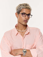 Load image into Gallery viewer, Peach &amp; White Checkered Oversized Cropped Shirt