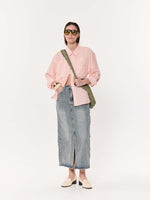 Load image into Gallery viewer, Peach &amp; White Checkered Oversized Cropped Shirt