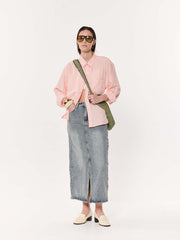 Peach & White Checkered Oversized Cropped Shirt