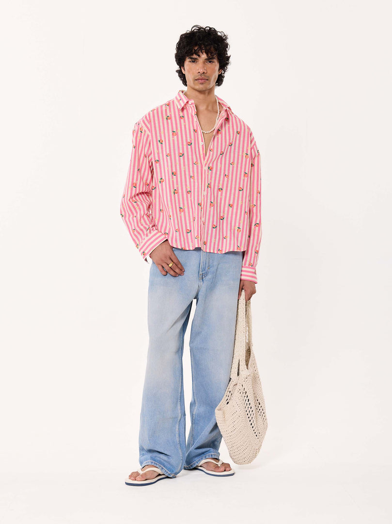 Peaches Printed Striped Cropped Shirt