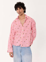 Load image into Gallery viewer, Peaches Printed Striped Cropped Shirt