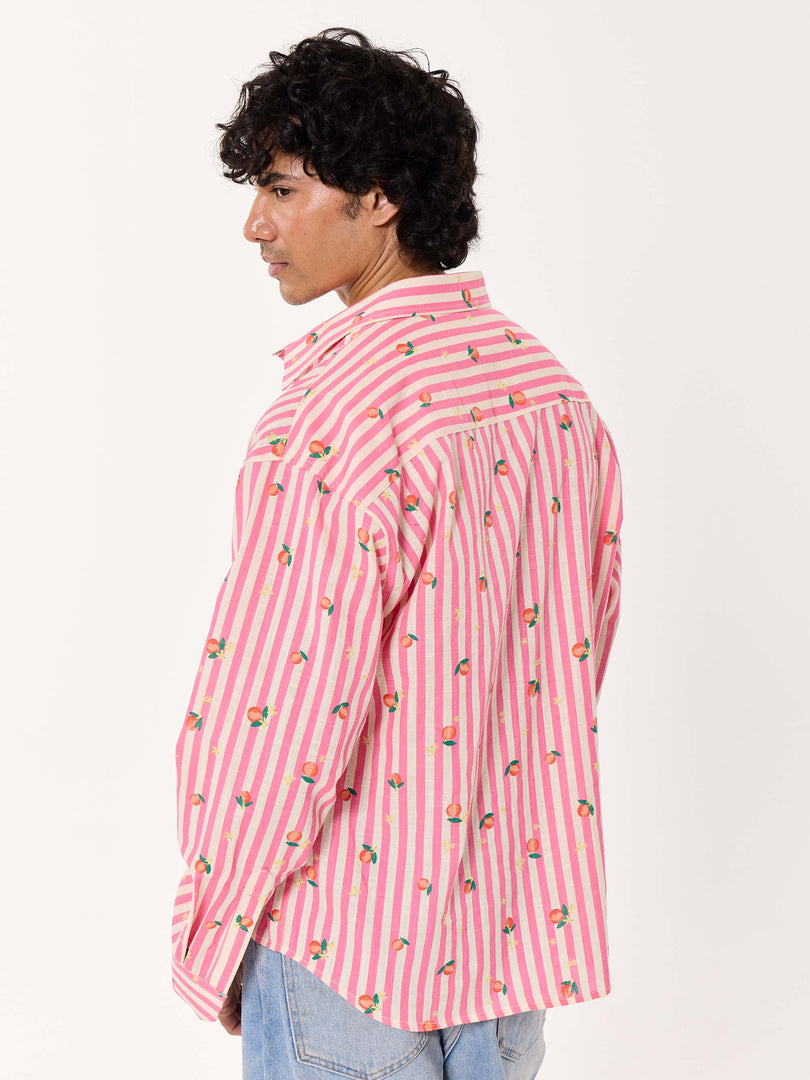 Peaches Printed Striped Cropped Shirt