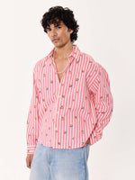 Load image into Gallery viewer, Peaches Printed Striped Cropped Shirt
