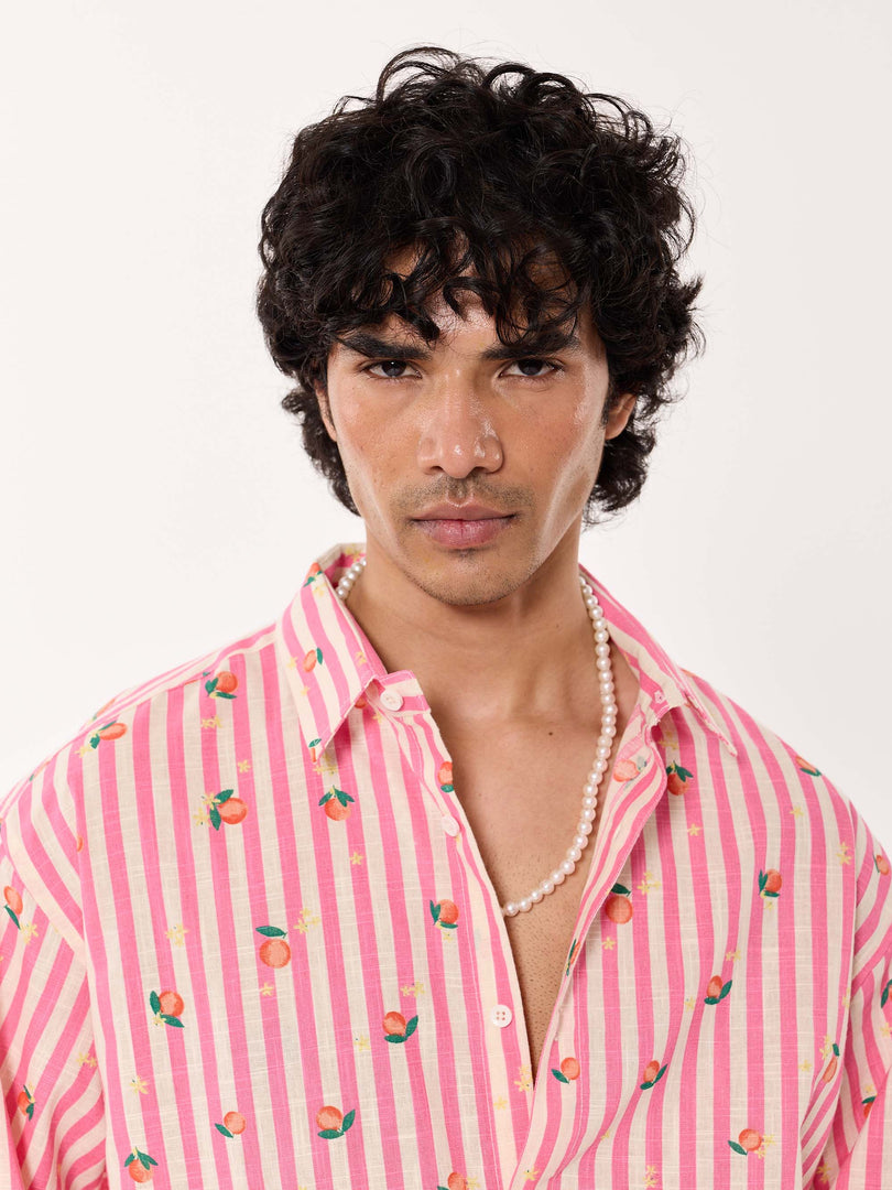 Peaches Printed Striped Cropped Shirt