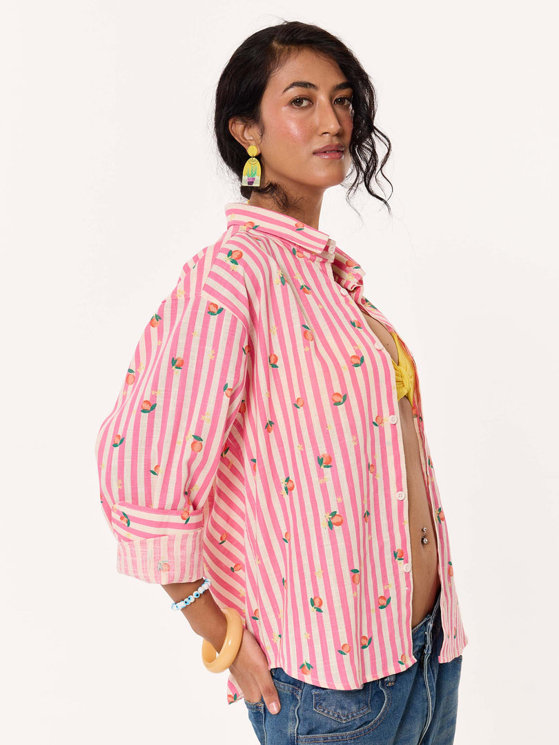 Peaches Printed Striped Cropped Shirt