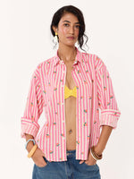 Load image into Gallery viewer, Peaches Printed Striped Cropped Shirt