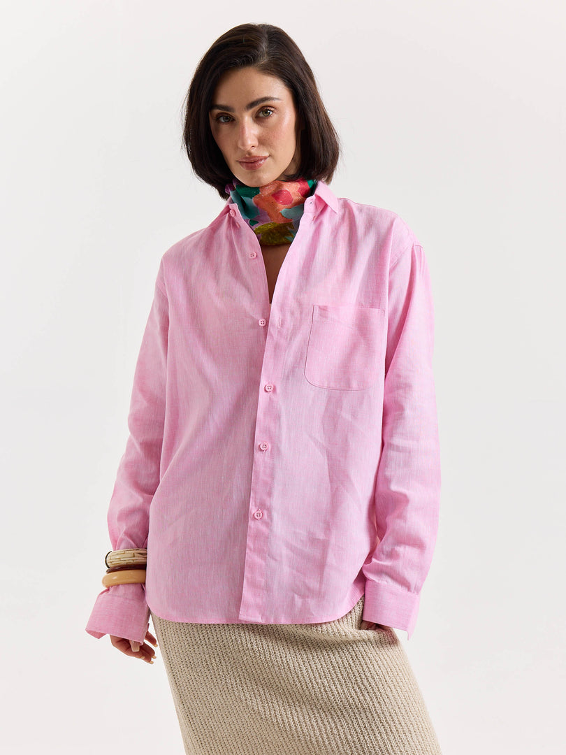 Pink Chambray Linen Shirt
