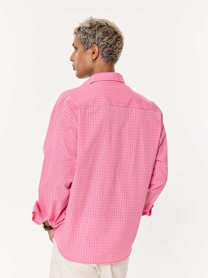 Pink Checkered Oversized Cropped Shirt