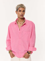 Load image into Gallery viewer, Pink Checkered Oversized Cropped Shirt