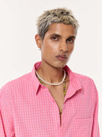Load image into Gallery viewer, Pink Checkered Oversized Cropped Shirt