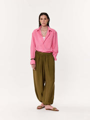 Pink Checkered Oversized Cropped Shirt