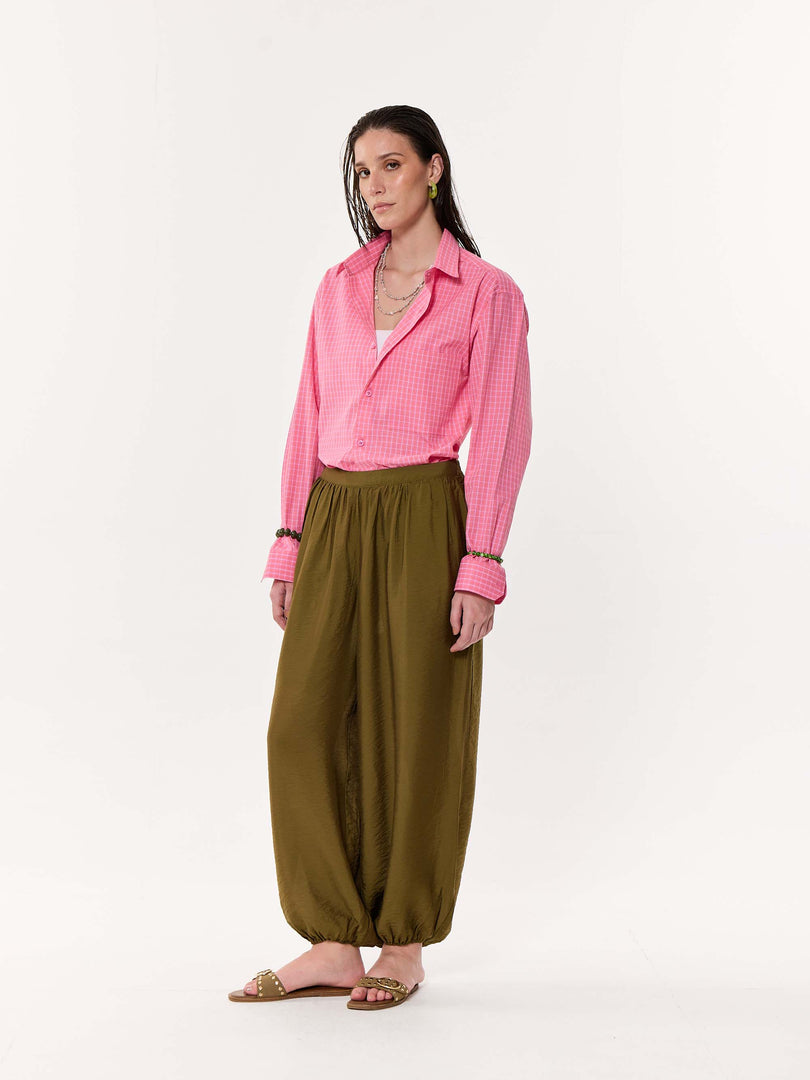Pink Checkered Oversized Cropped Shirt