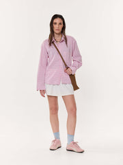 Pink Grid Checkered Oversized Cropped Shirt