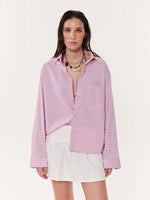 Load image into Gallery viewer, Pink Grid Checkered Oversized Cropped Shirt