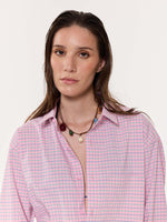 Load image into Gallery viewer, Pink Grid Checkered Oversized Cropped Shirt