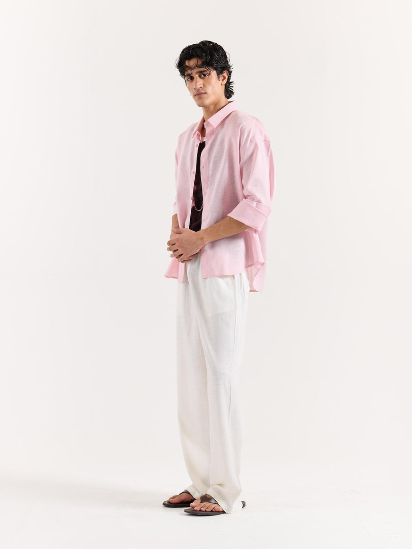 Pink Linen Cropped Shirt