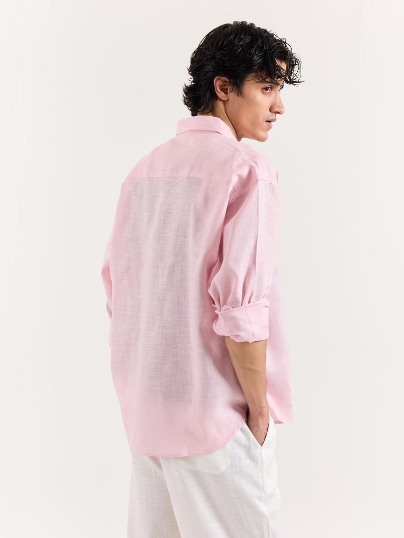 Pink Linen Cropped Shirt