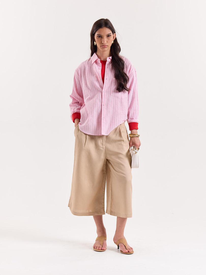 Pink/Red/White Striped Cropped Shirt