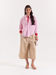 Pink Multi-Striped Cropped Shirt