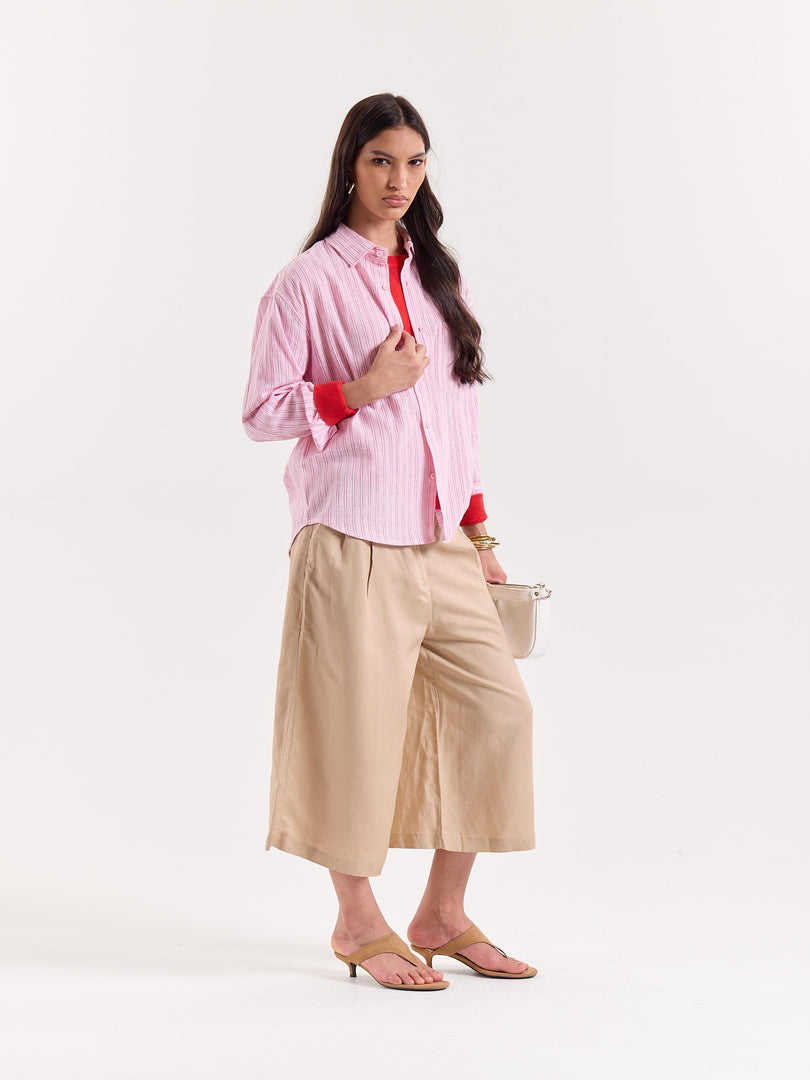Pink/Red/White Striped Cropped Shirt