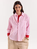 Load image into Gallery viewer, Pink/Red/White Striped Cropped Shirt