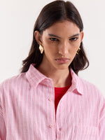 Load image into Gallery viewer, Pink/Red/White Striped Cropped Shirt