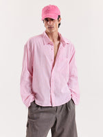 Load image into Gallery viewer, Pink/Red/White Striped Cropped Shirt