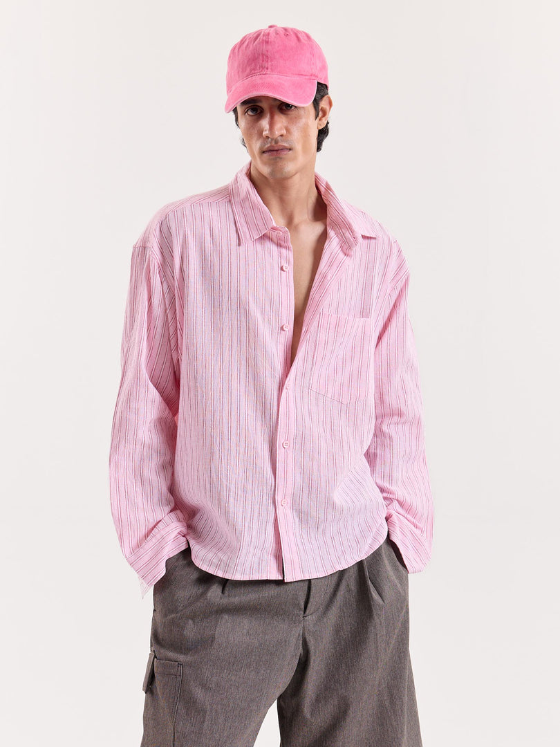 Pink/Red/White Striped Cropped Shirt