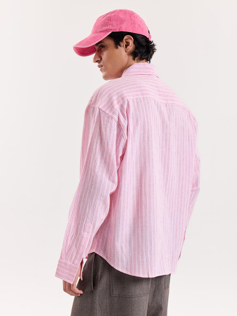 Pink/Red/White Striped Cropped Shirt