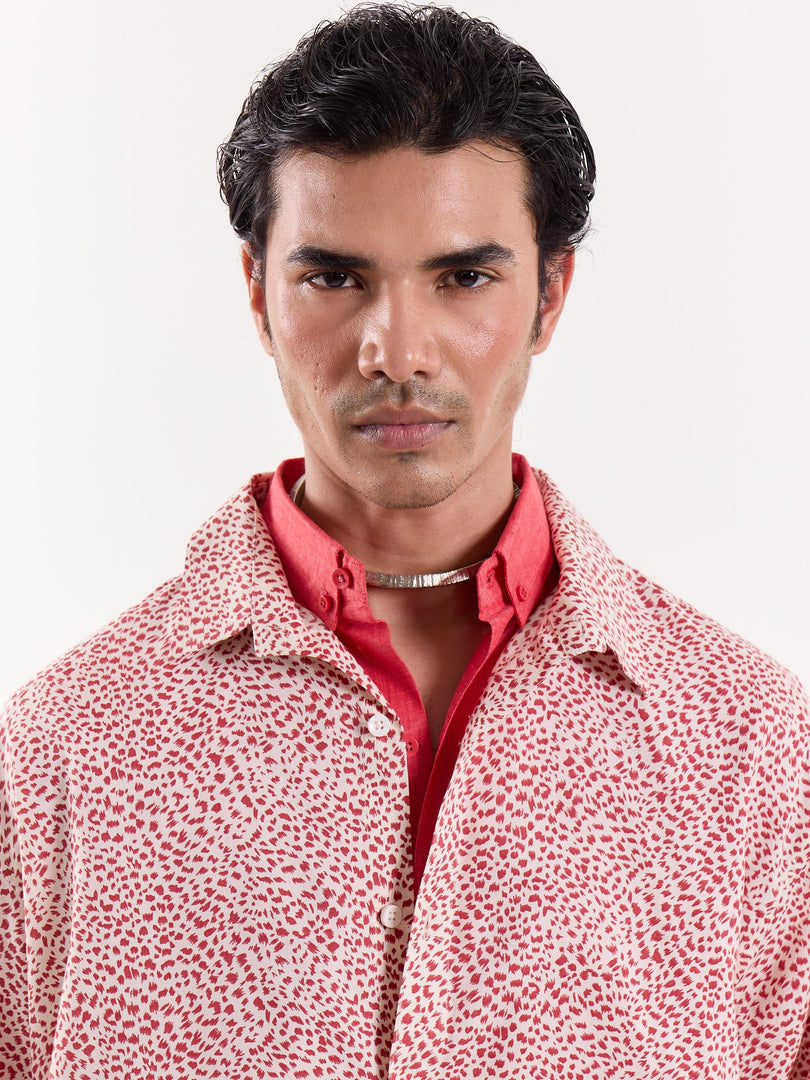 Pink Spotted Animal Printed Cropped Shirt