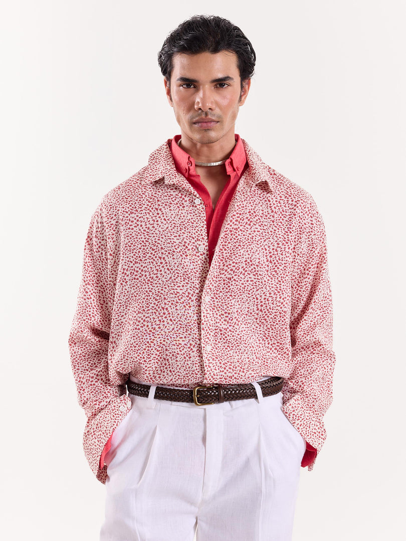 Pink Spotted Animal Printed Cropped Shirt