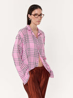 Load image into Gallery viewer, Pink &amp; Black Tartan Oversized Cropped Shirt