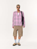 Load image into Gallery viewer, Pink &amp; Black Tartan Oversized Cropped Shirt